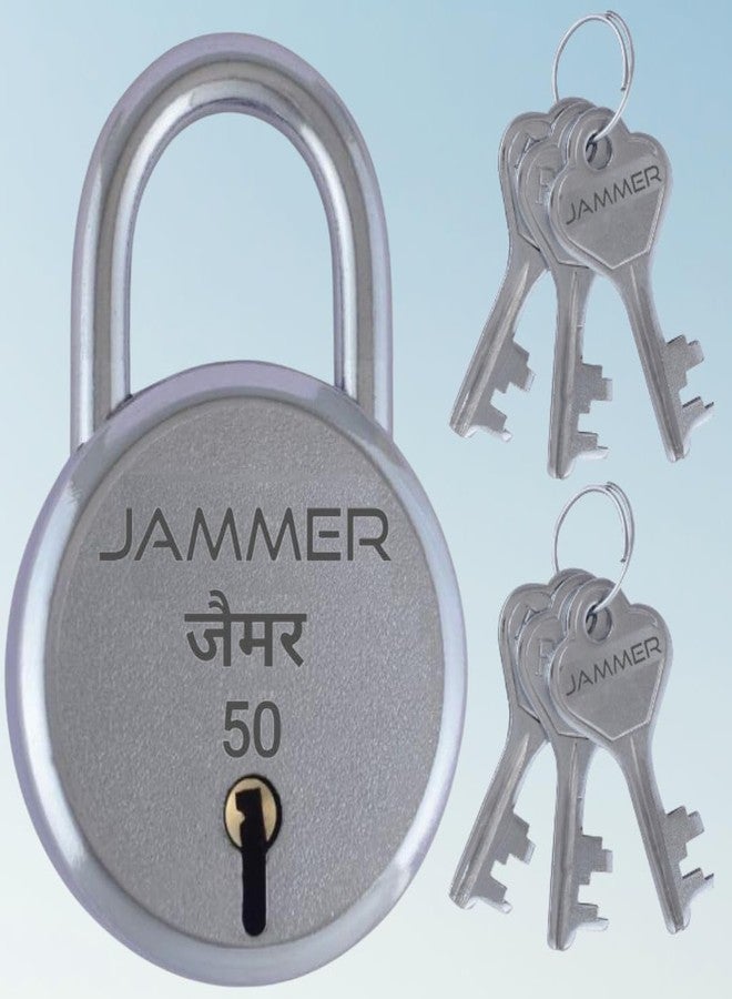 JAMMER Round 50 Lock and Keys, 6 Steel Lever, Single Locking, Small Size Padlock for Home, Size 50mm, Home Improvement Protection Silver Fnish (6 Keys) - Image 1